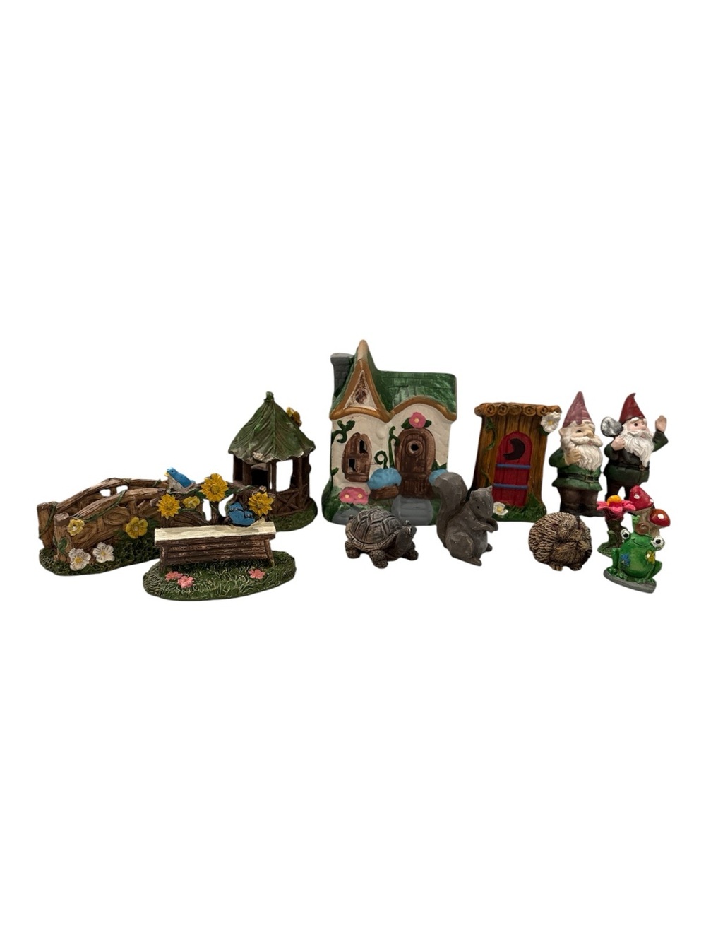 Assorted Fairy Garden Décor Set - Green & Multicolor has gazebo & outhouse 13